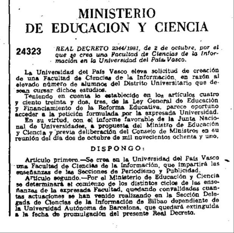 onstitución oficial de esta Facultad en el Boletín Oficial del Estado