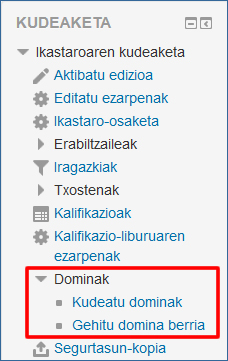 "Dominak" menuaren aukera ezberdinak