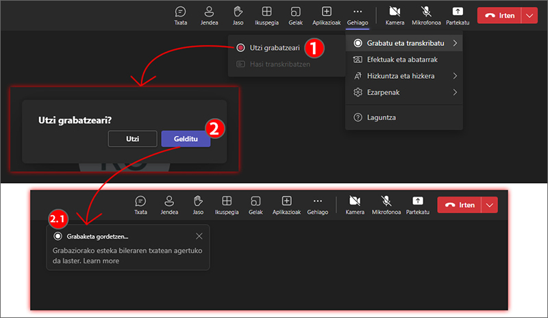 Irudiak grabazio bat nola gelditu erakusten du