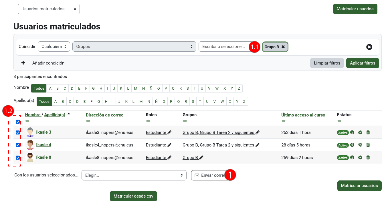 Enviar un mensaje desde la lista de Participantes