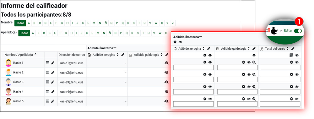 La imagen muestra el informe calificador