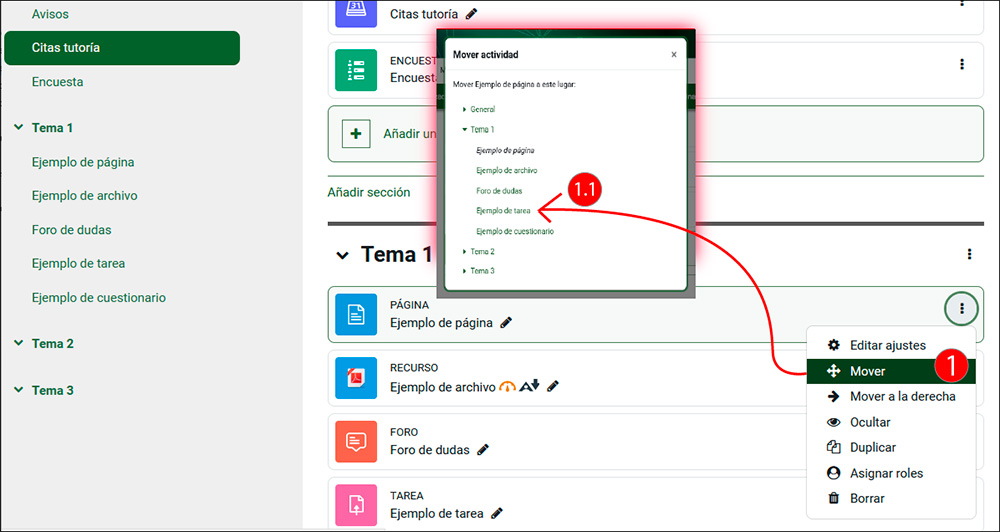 La imagen muestra el menu contextual