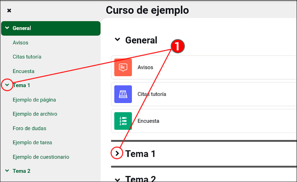 La imagen muestra como se pueden colapsar las secciones