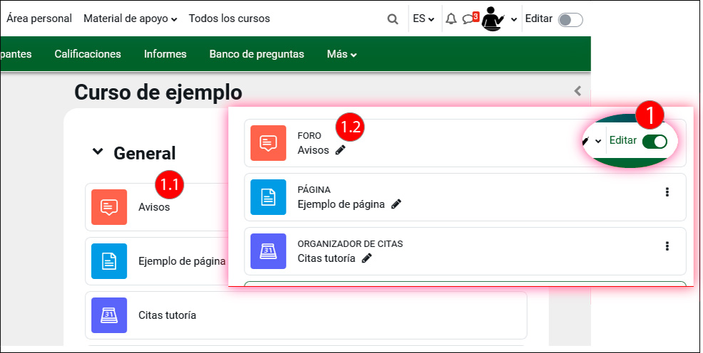 La imagen muestra los tipos de actividades