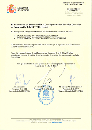 Certificado del Ministerio de Justicía