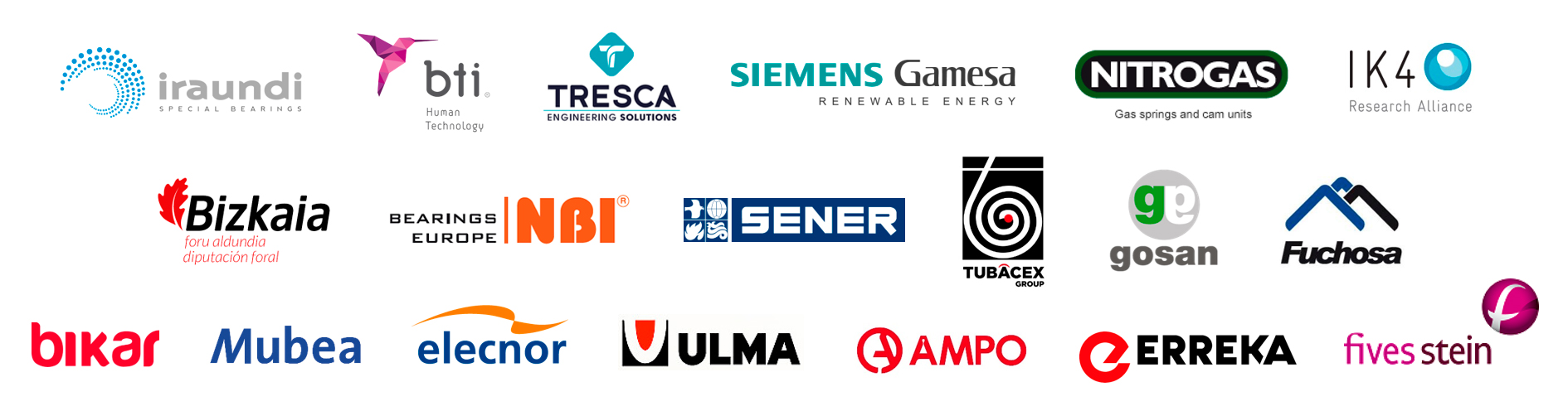 Partner companies: Iraundi, BTI, TRESCA, Gosan, Fuchosa, Gamesa, IK4, Diputación Foral de Bizkaia, Bikar, Mubea, Fives Stein, Elecnor, ULMA, AMPO, Erreka